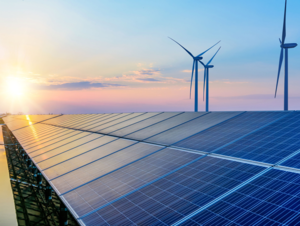 Wind turbine with sunset.png