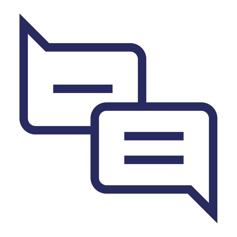 Icon depicting a speech bubble to illustrate customer support throughout the transaction